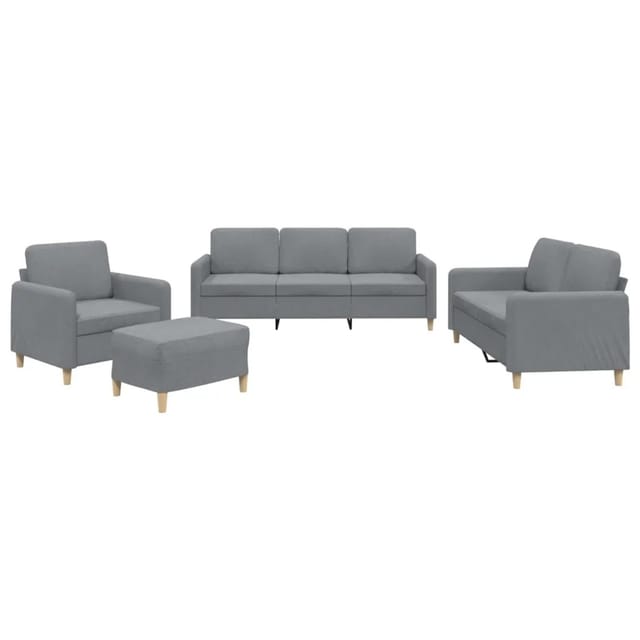 vidaXL 4-Tlg Sofagarnitur mit Kissen Hellgrau Stoff 3202062