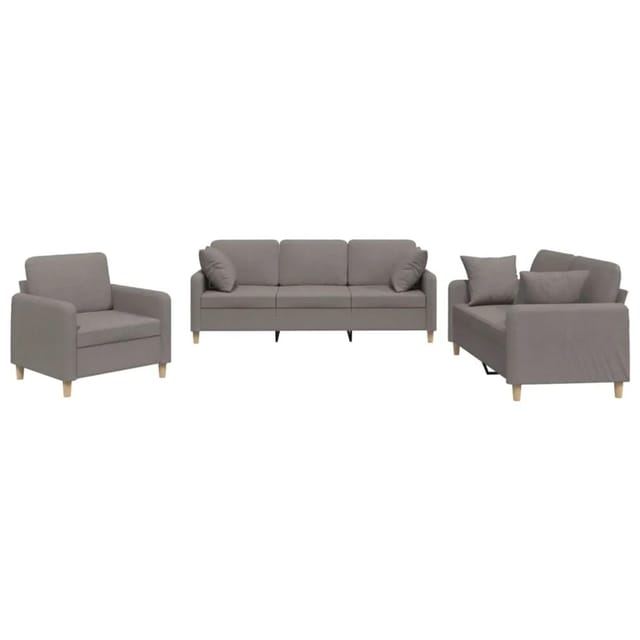vidaXL 3-Tlg Sofagarnitur mit Kissen Taupe Stoff 3202077