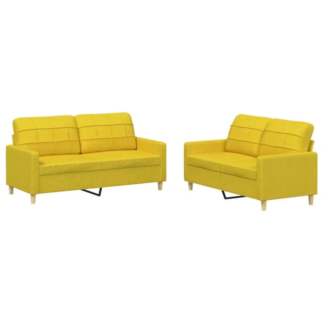 vidaXL 2-Tlg Sofagarnitur mit Kissen Hellgelb Stoff 3201279