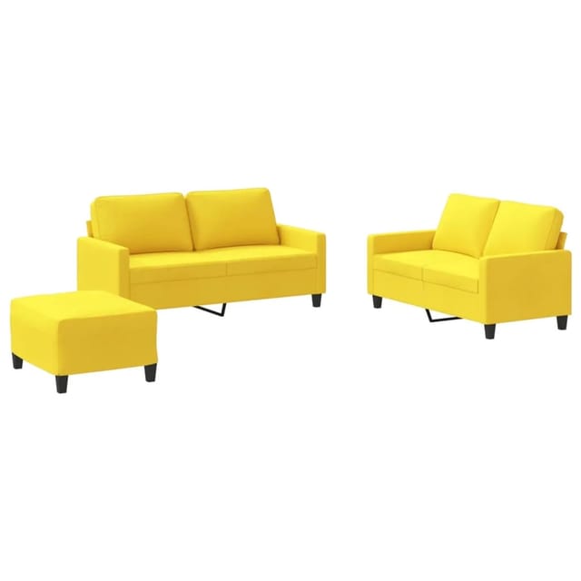 vidaXL 3-Tlg Sofagarnitur mit Kissen Hellgelb Stoff 3201457