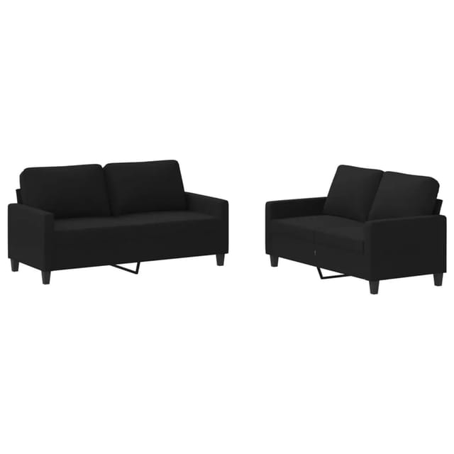 vidaXL 2-Tlg Sofagarnitur mit Kissen Schwarz Stoff 3201448