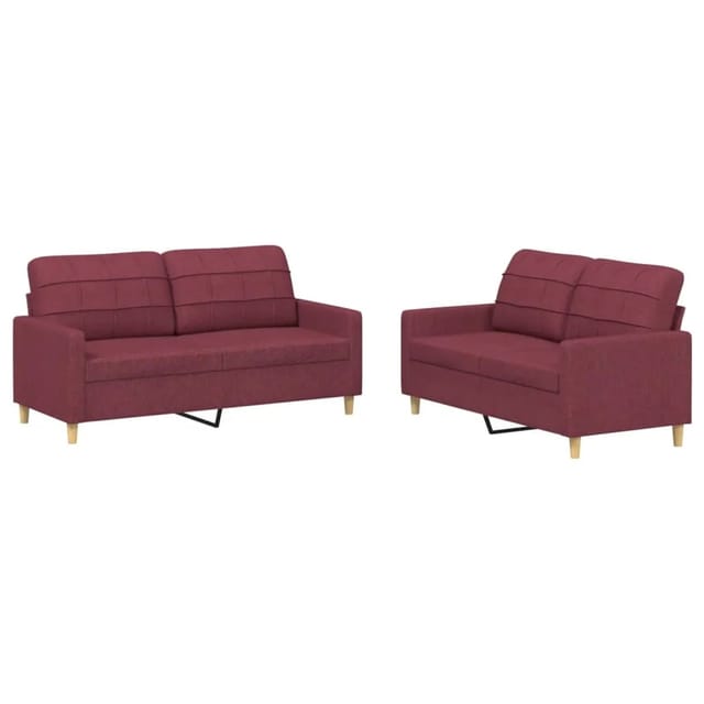 vidaXL 2-Tlg Sofagarnitur mit Kissen Weinrot Stoff 3201280