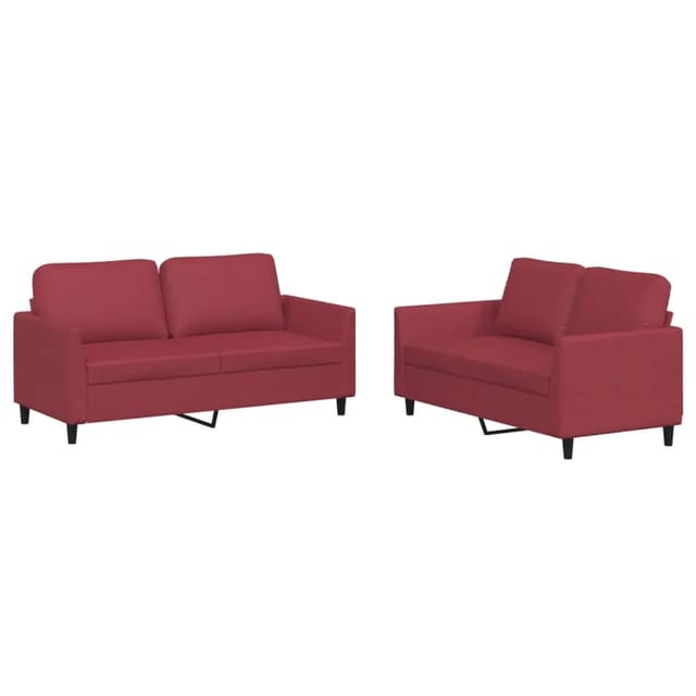vidaXL 2-Tlg Sofagarnitur mit Kissen Weinrot Kunstleder 3201753