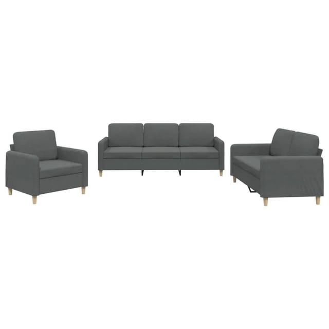vidaXL 3-Tlg Sofagarnitur mit Kissen Dunkelgrau Stoff 3202055
