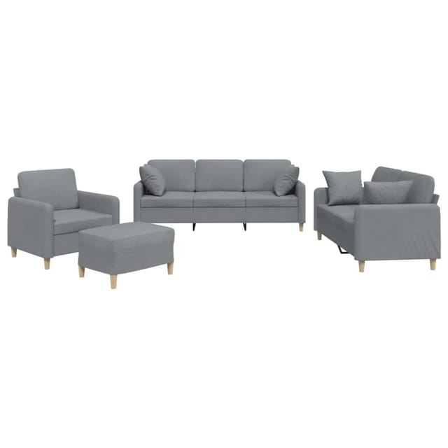 vidaXL 4-Tlg Sofagarnitur mit Kissen Hellgrau Stoff 3202078