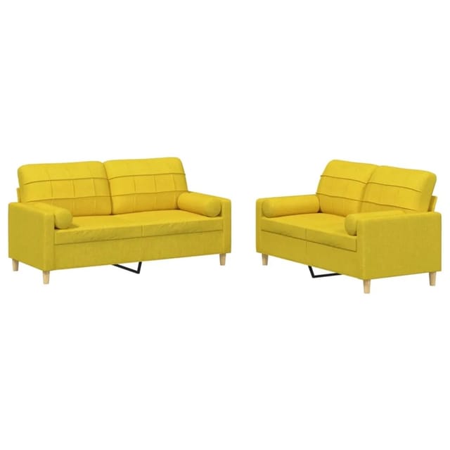 vidaXL 2-Tlg Sofagarnitur mit Kissen Hellgelb Stoff 3201295