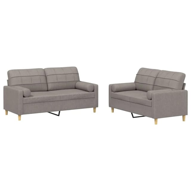 vidaXL 2-Tlg Sofagarnitur mit Kissen Taupe Stoff 3201297