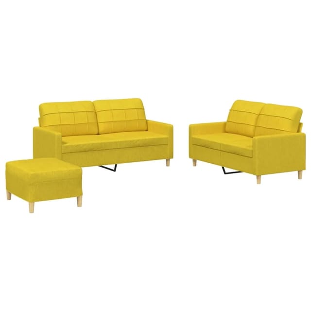 vidaXL 3-Tlg Sofagarnitur mit Kissen Hellgelb Stoff 3201287