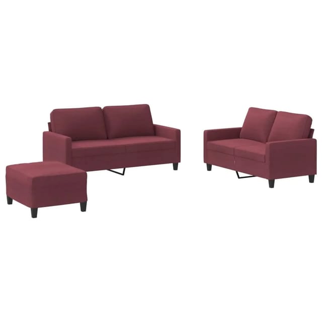 vidaXL 3-Tlg Sofagarnitur mit Kissen Weinrot Stoff 3201458