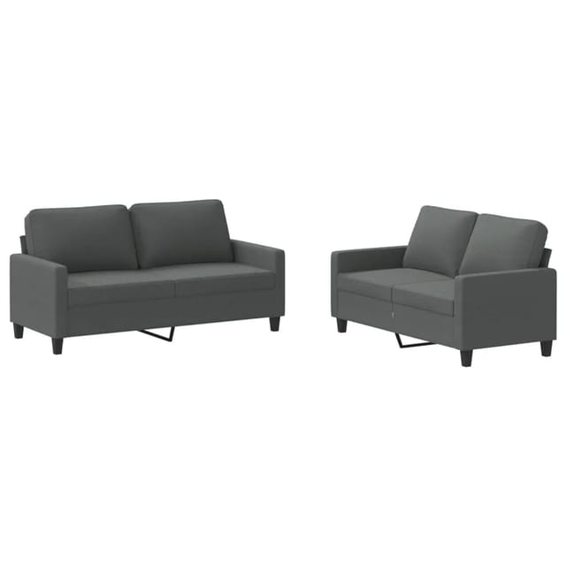 vidaXL 2-Tlg Sofagarnitur mit Kissen Dunkelgrau Stoff 3201445