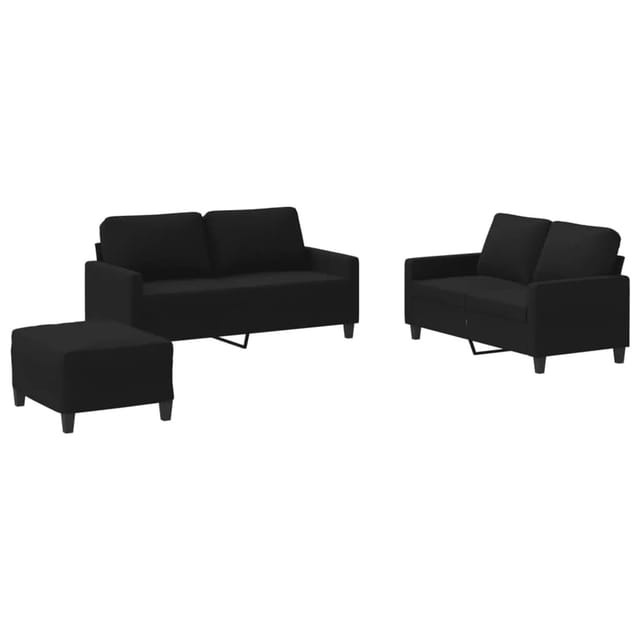 vidaXL 3-Tlg Sofagarnitur mit Kissen Schwarz Stoff 3201456