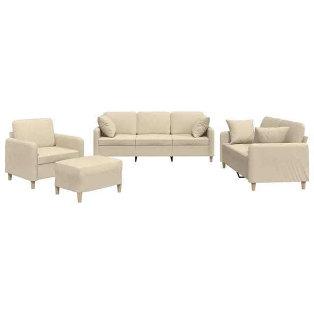 vidaXL 4-Tlg Sofagarnitur mit Kissen Creme Stoff 3202080