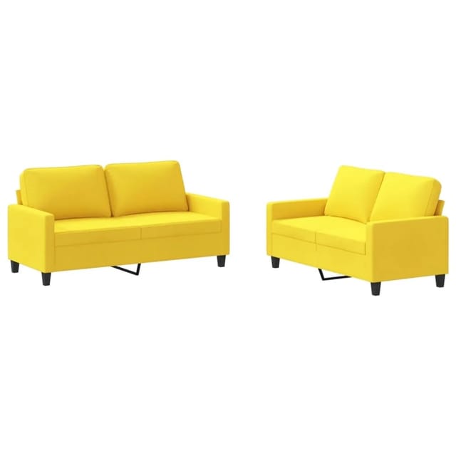 vidaXL 2-Tlg Sofagarnitur mit Kissen Hellgelb Stoff 3201449