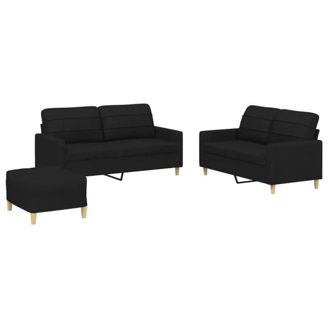 vidaXL 3-Tlg Sofagarnitur mit Kissen Schwarz Stoff 3201286