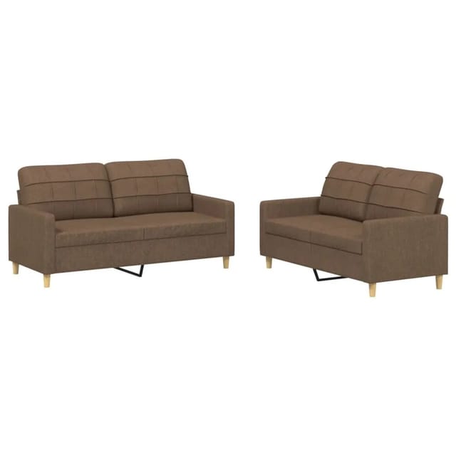 vidaXL 2-Tlg Sofagarnitur mit Kissen Braun Stoff 3201277