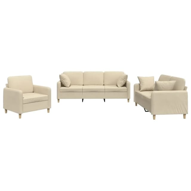 vidaXL 3-Tlg Sofagarnitur mit Kissen Creme Stoff 3202072