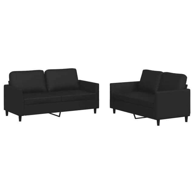 vidaXL 2-Tlg Sofagarnitur mit Kissen Schwarz Kunstleder 3201750