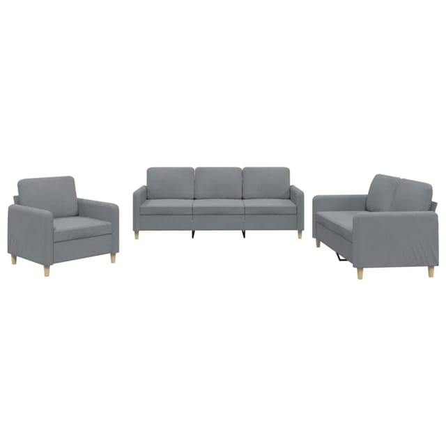vidaXL 3-Tlg Sofagarnitur mit Kissen Hellgrau Stoff 3202054