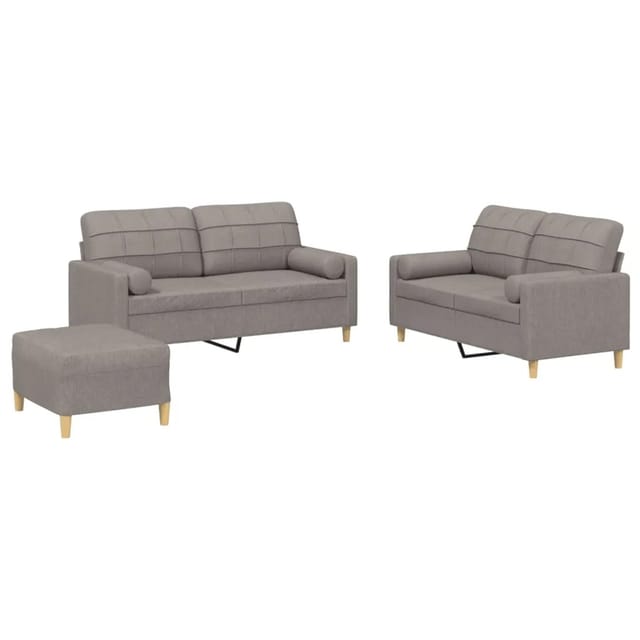 vidaXL 3-Tlg Sofagarnitur mit Kissen Taupe Stoff 3201305