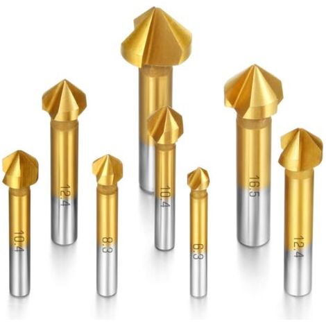 8-teiliges 90°-senkbohrer-set Aus Hss, Titan-fasenfräser, Titan-bohrer, Metall-anfaswerkzeug Für Schrauben, Geeignet Für Heimwerkerarbeiten, Haus Und Allgemeine Bauprojekte.