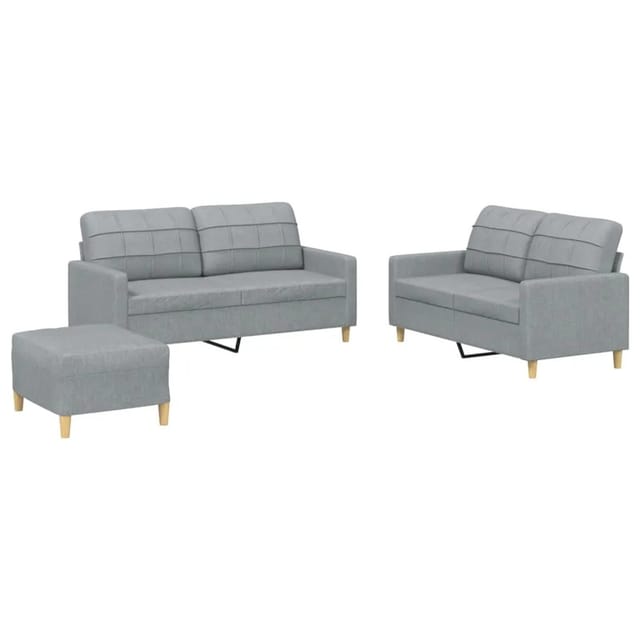 vidaXL 3-Tlg Sofagarnitur mit Kissen Hellgrau Stoff 3201282