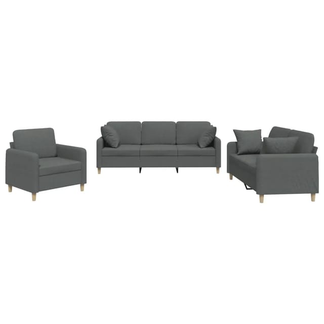 vidaXL 3-Tlg Sofagarnitur mit Kissen Dunkelgrau Stoff 3202071