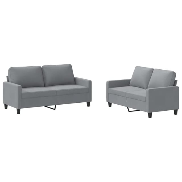 vidaXL 2-Tlg Sofagarnitur mit Kissen Hellgrau Stoff 3201444