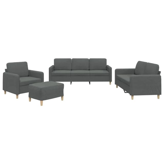 vidaXL 4-Tlg Sofagarnitur mit Kissen Dunkelgrau Stoff 3202063