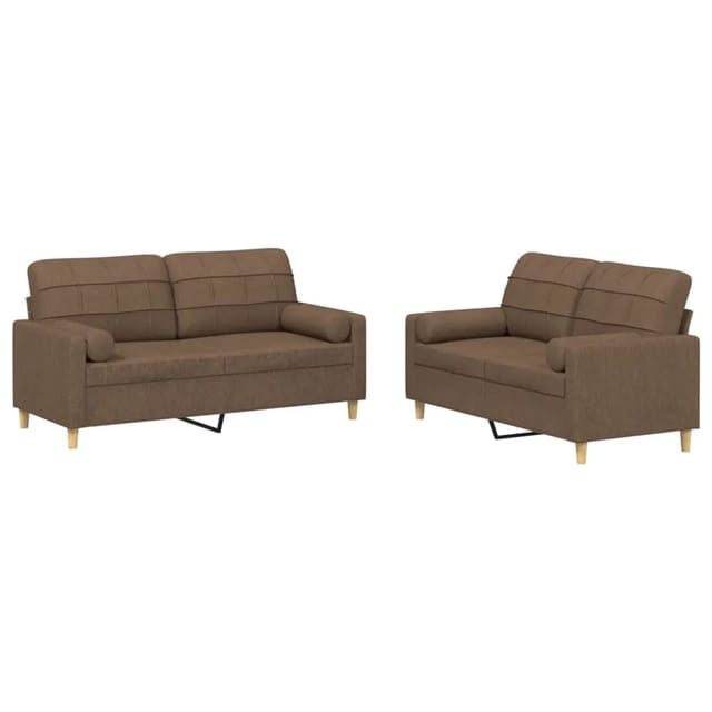 vidaXL 2-Tlg Sofagarnitur mit Kissen Braun Stoff 3201293
