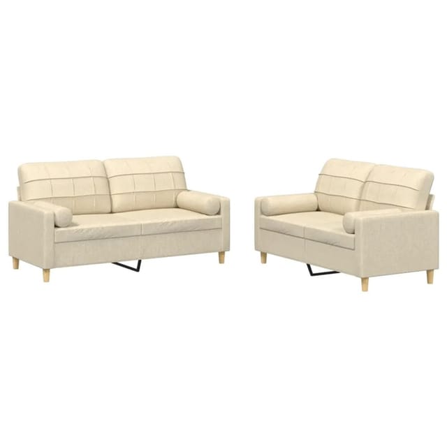 vidaXL 2-Tlg Sofagarnitur mit Kissen Creme Stoff 3201292