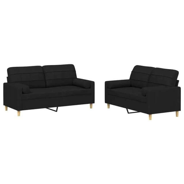 vidaXL 2-Tlg Sofagarnitur mit Kissen Schwarz Stoff 3201294
