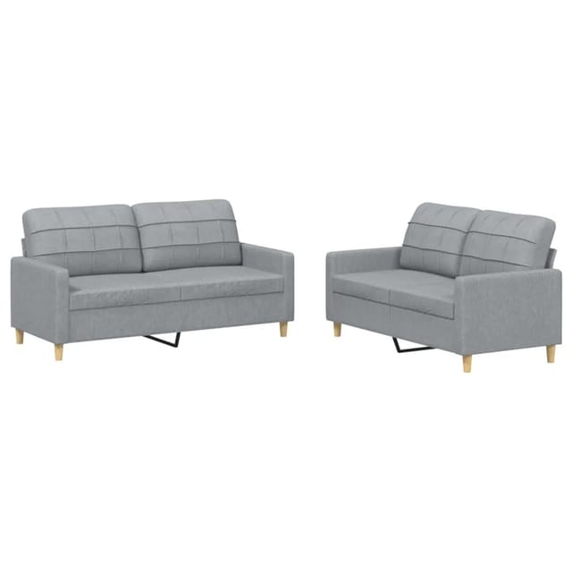 vidaXL 2-Tlg Sofagarnitur mit Kissen Hellgrau Stoff 3201274