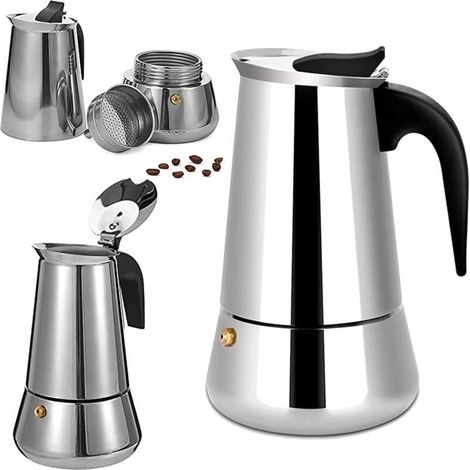 Italienische Kaffeemaschine Aus Edelstahl Für 12 Tassen. Für Alle Herdarten Geeignet. Ergonomisches Design Für Aromatischen Und Vollmundigen Kaffeegenuss.