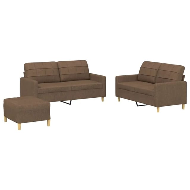 vidaXL 3-Tlg Sofagarnitur mit Kissen Braun Stoff 3201285