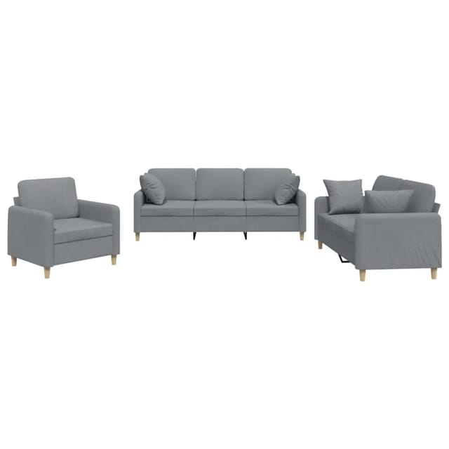 vidaXL 3-Tlg Sofagarnitur mit Kissen Hellgrau Stoff 3202070