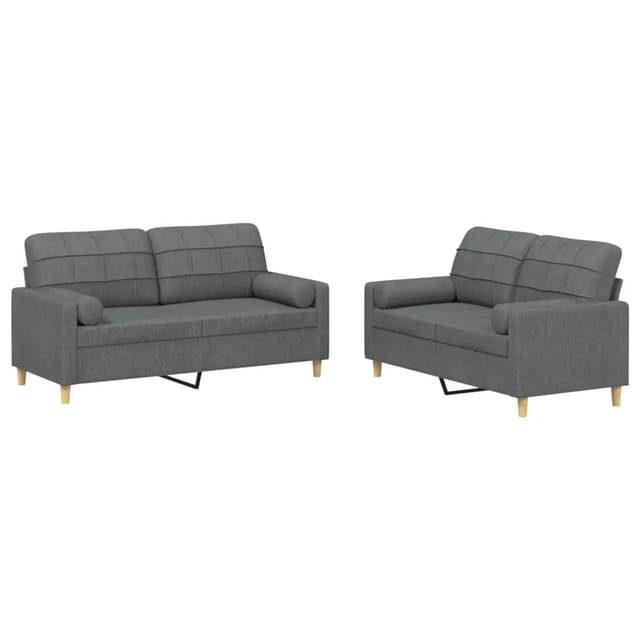 vidaXL 2-Tlg Sofagarnitur mit Kissen Dunkelgrau Stoff 3201291