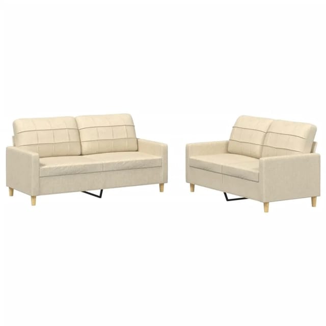 vidaXL 2-Tlg Sofagarnitur mit Kissen Creme Stoff 3201276