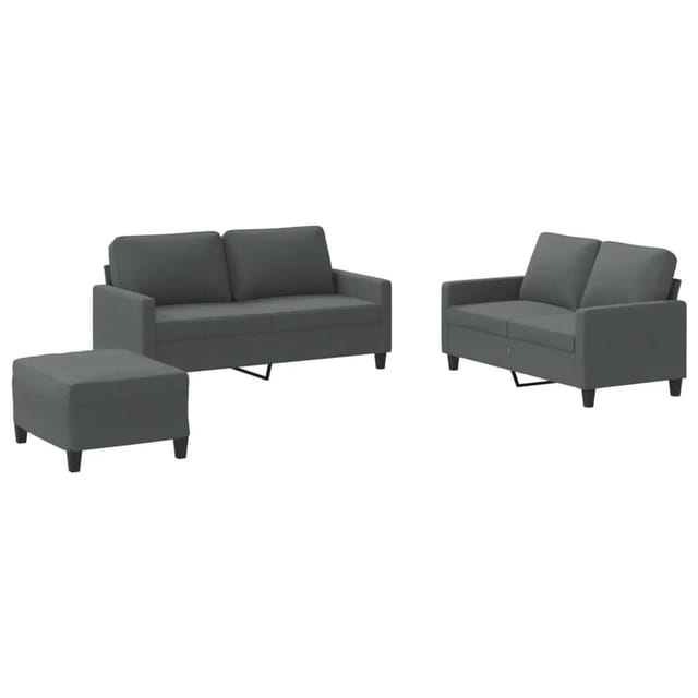 vidaXL 3-Tlg Sofagarnitur mit Kissen Dunkelgrau Stoff 3201453