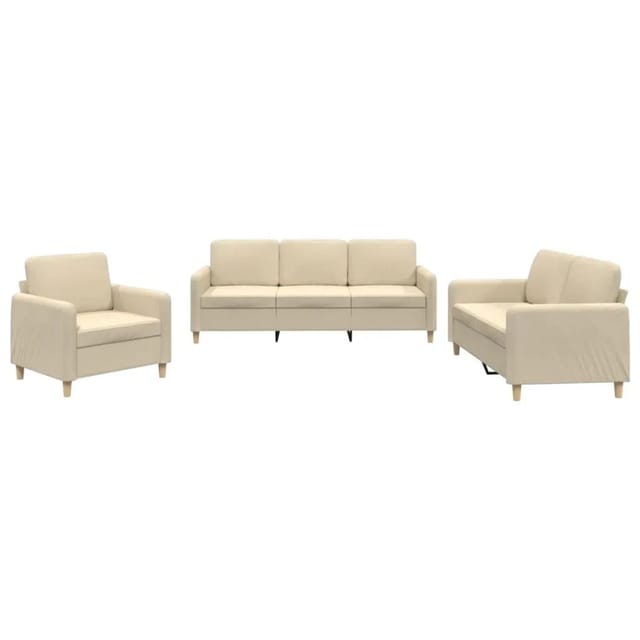 vidaXL 3-Tlg Sofagarnitur mit Kissen Creme Stoff 3202056
