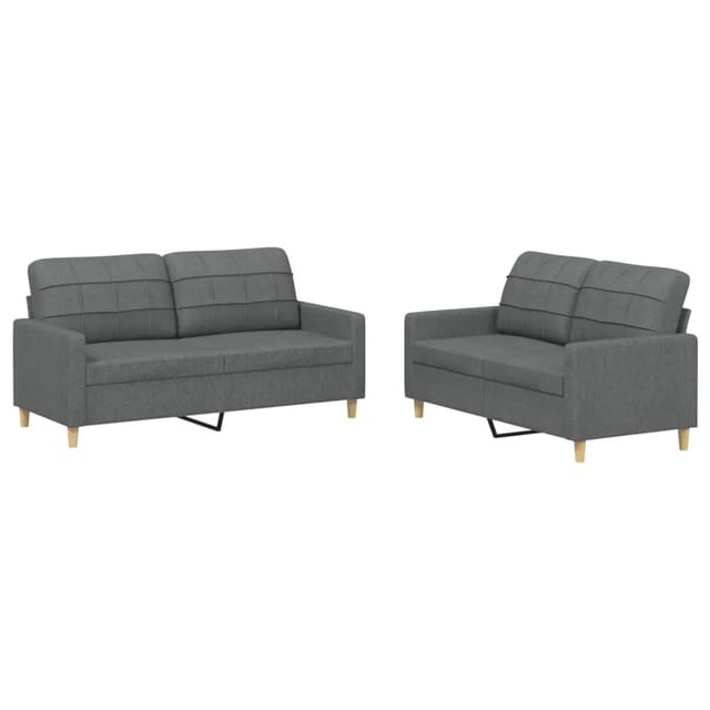vidaXL 2-Tlg Sofagarnitur mit Kissen Dunkelgrau Stoff 3201275