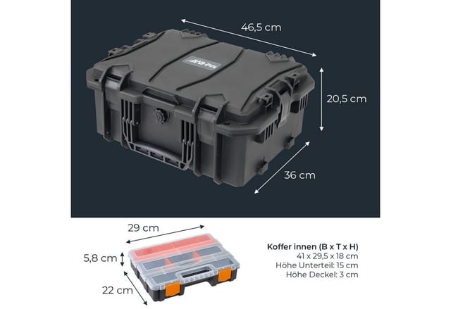 HMF 15603-02 Outdoor Werkzeugkoffer Leer Werkzeugkasten Groß 46 x 36 x 20 cm