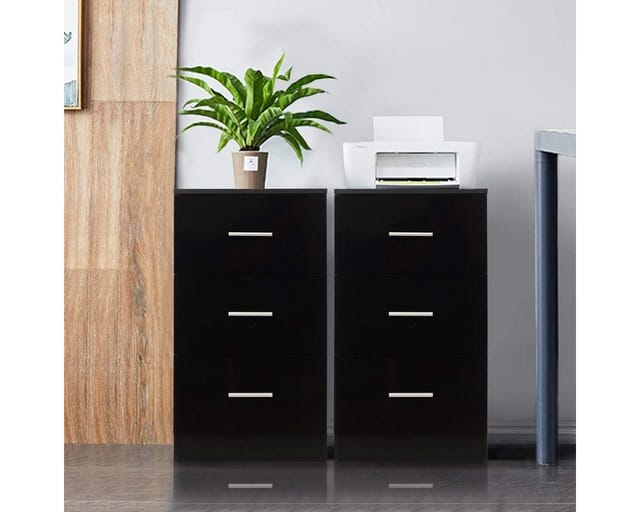 Costway 2er Set Nachttisch mit 3 Schubladen Schwarz 37x34x66,5cm