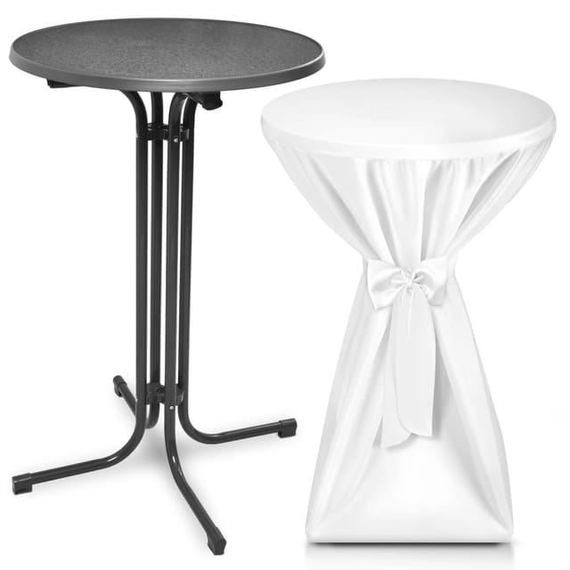 Beautissu Bellini Stehtisch Ø 70cm Grau mit Premium Stehtischhusse Ø 70cm Weiß