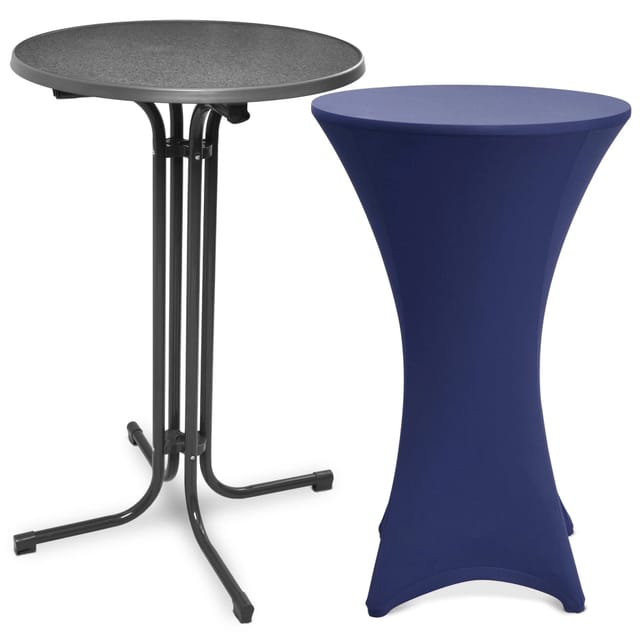 Beautissu Bellini Stehtisch Ø 70cm Grau mit Stella Stehtischhusse Ø 70cm Blau