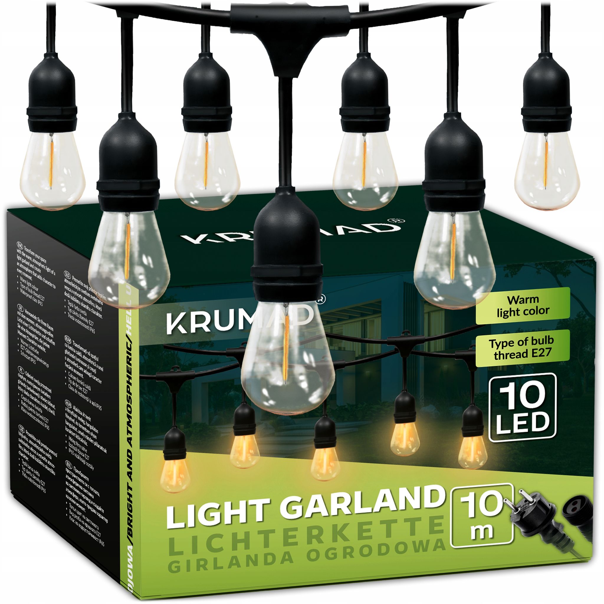 Led-gartengirlande, Lichterkette Für Den Außenbereich, 10 M, 10 Glühbirnen
