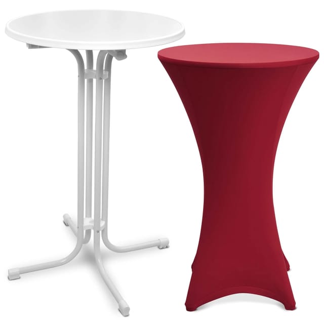 Beautissu Bellini Stehtisch Ø 80cm Weiß mit Stella Stehtischhusse Ø 80cm Bordeaux