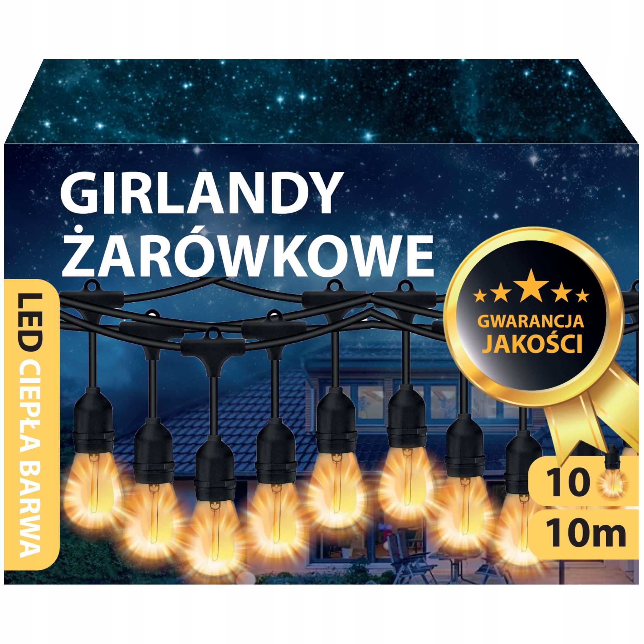 Gartenlichterkette Led 10m 10 E27-lampen Für Balkon Und Terrasse