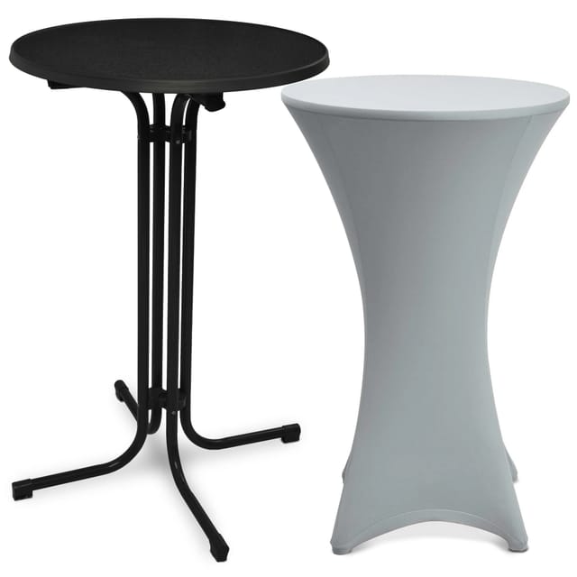 Beautissu Bellini Stehtisch Ø 70cm Schwarz mit Stella Stehtischhusse Ø 70cm Silber