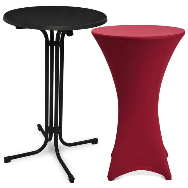 Beautissu Bellini Stehtisch Ø 80cm Schwarz mit Stella Stehtischhusse Ø 80cm Bordeaux