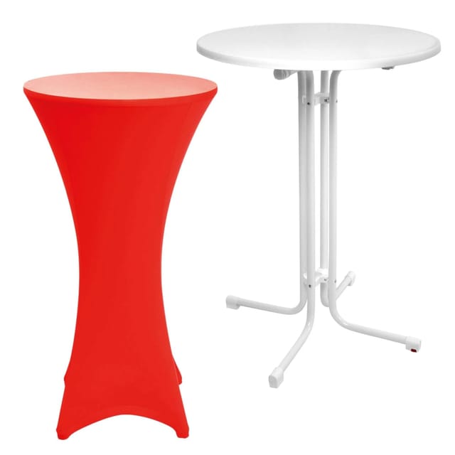 Beautissu Sylt Stehtisch Ø 80cm Weiß mit Stella Stehtischhusse Ø 80cm Rot